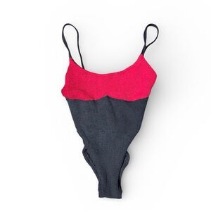 NWT Vintage Hunza G One Piece Scrunch Corset Swimsuit Bodysuit Red Black OS
